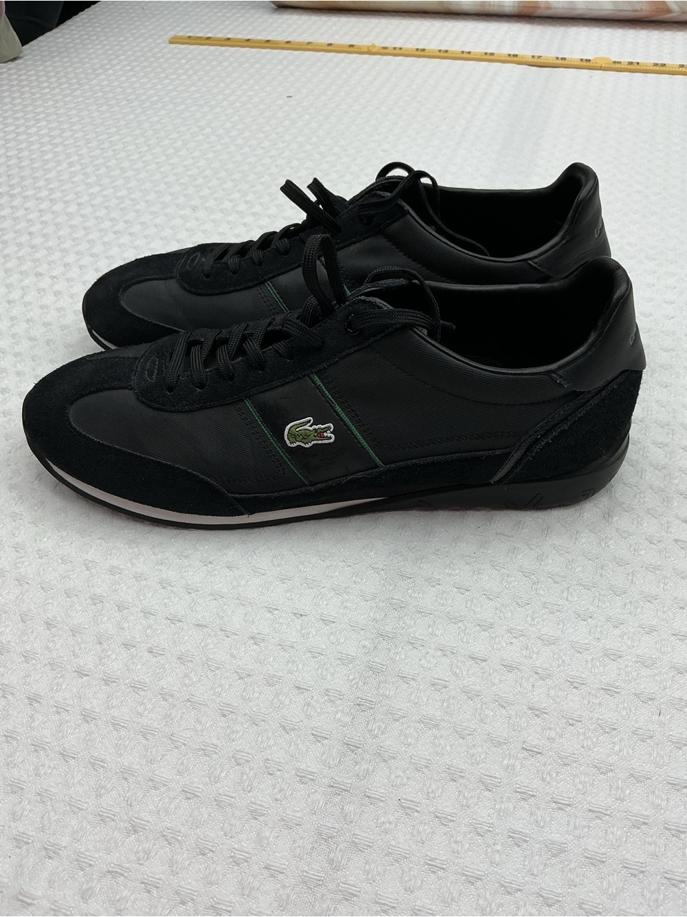 Lacoste Men's Black Sneakers with Green Croc Accent
